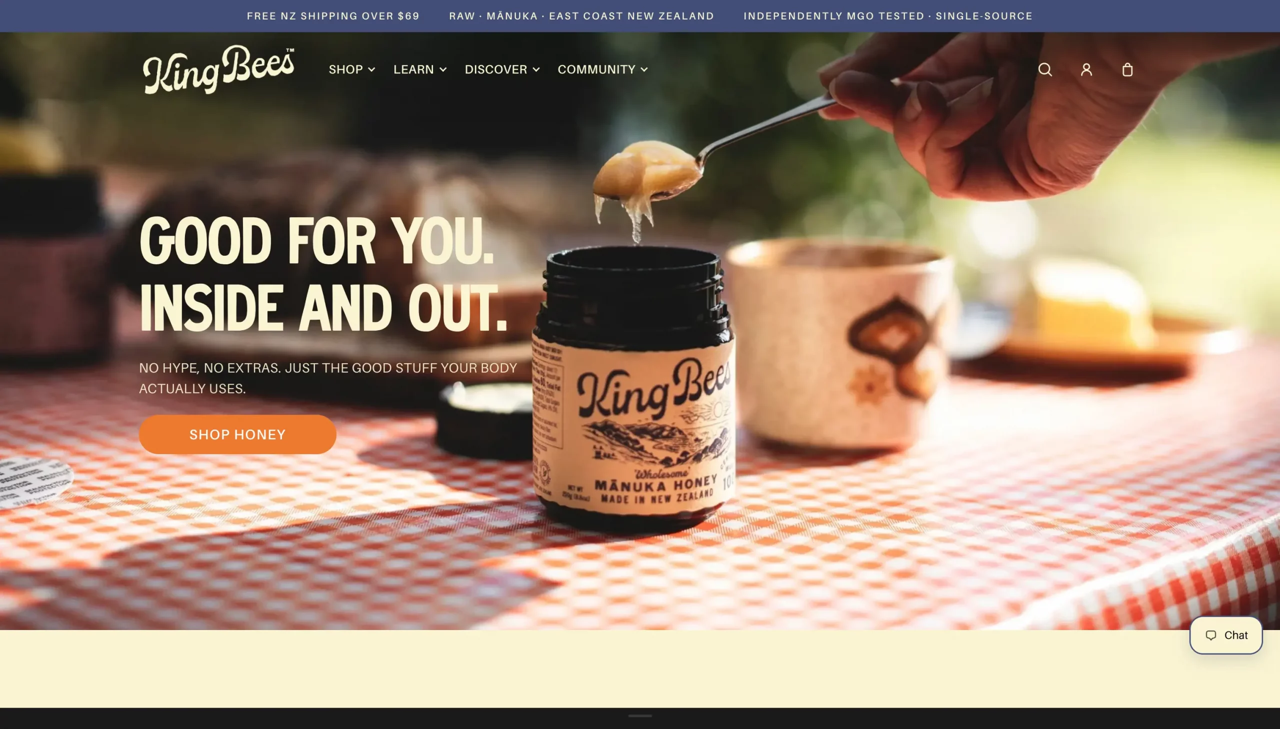 King Bees Honey homepage, built on the Pique theme