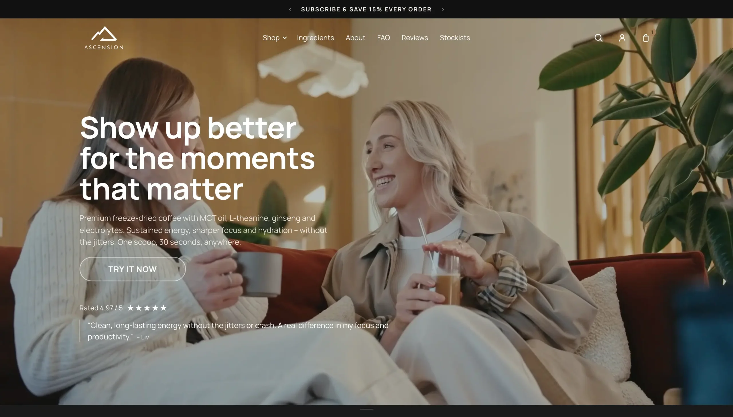 Ascension Coffee homepage, built on the Pique theme
